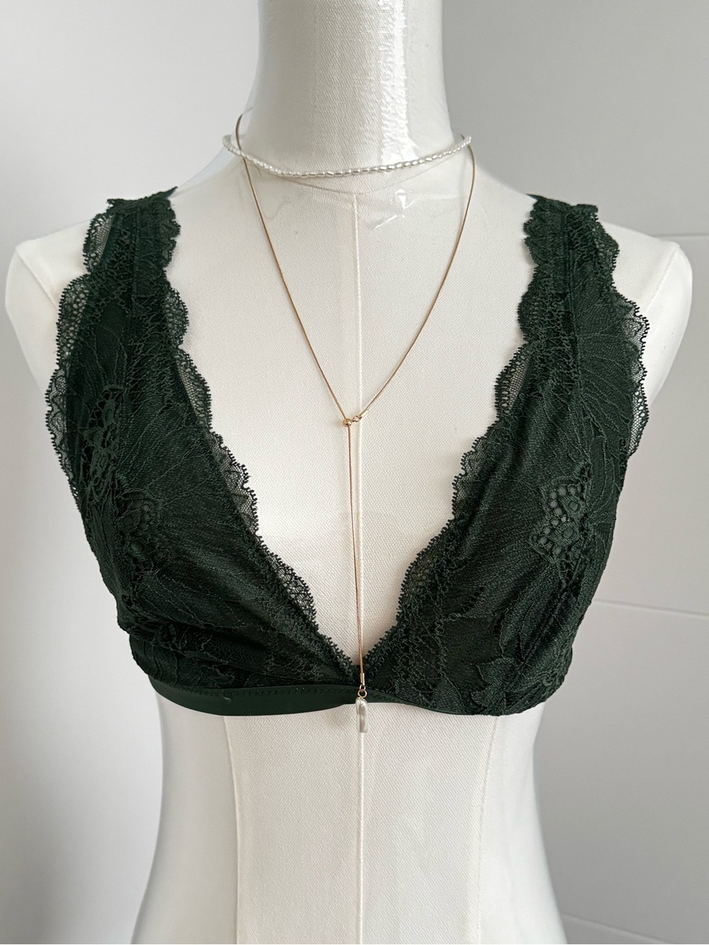 Aerie Forest Green Lace Plunge Bralette
